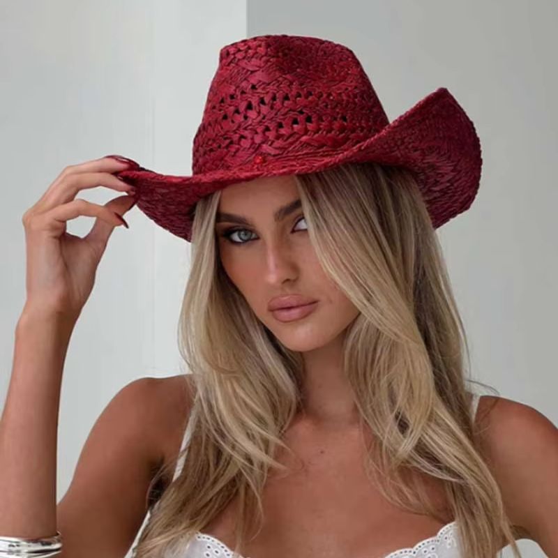 Cowboy Hat Straw - Cappello da cowboy rosso dipinto a